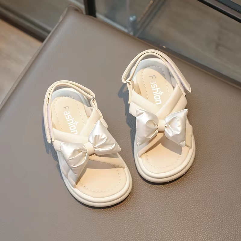 Sandales d'été pour filles, nouvelle mode, Style coréen, fond souple, antidérapant, polyvalente, Chic, doux, avec nœud papillon, chaussure de plage, 2025