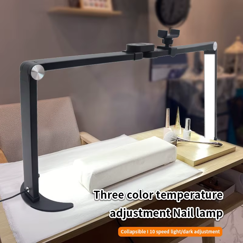 Demi-lune LED pour Extension de cils, pliable, gradation, chaud/blanc, lampe de bureau de beauté pour lecture, tatouage, manucure, Clip de téléphone Li
