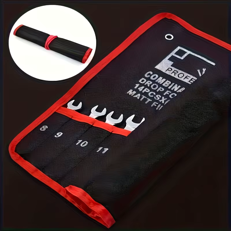 Sac à outils noir DGEV, sac en toile pour tournevis à double usage et surpiqûres rouges - un sac de rangement compact pour tournevis destiné aux artisans