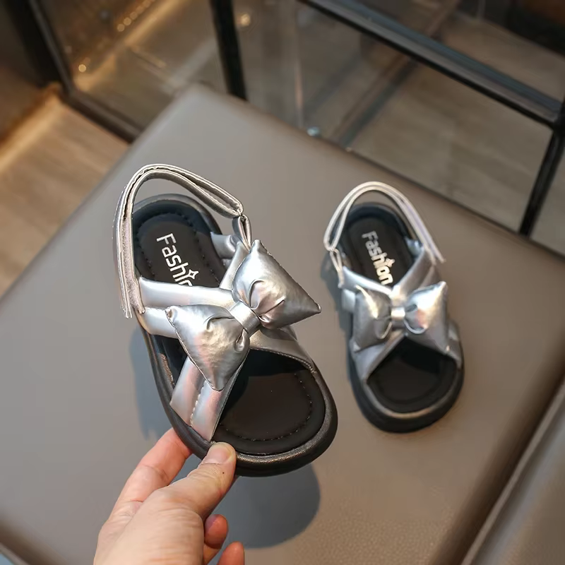 Sandales d'été pour filles, nouvelle mode, Style coréen, fond souple, antidérapant, polyvalente, Chic, doux, avec nœud papillon, chaussure de plage, 2025