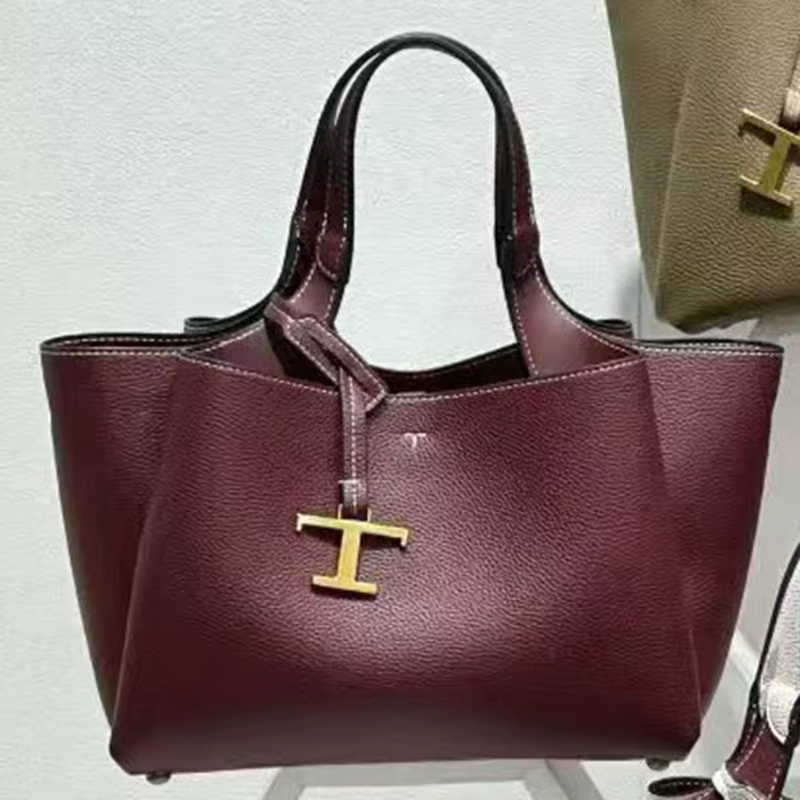 Sac fourre-tout en cuir de luxe - Sac messager minimaliste de couleur unie et grande capacité