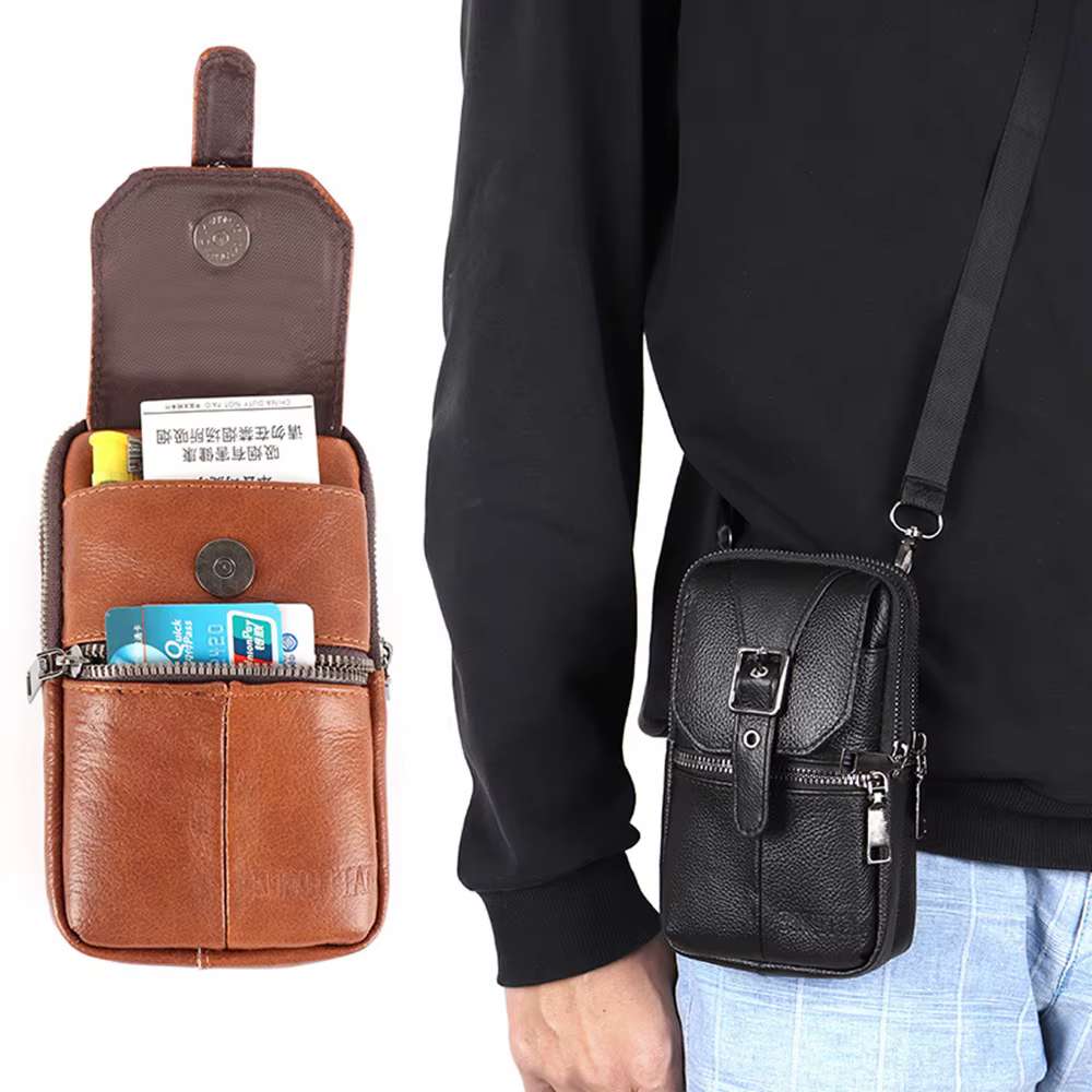 Poudres de téléphone en cuir, petit sac ceinture, sac à main à bandoulière lancé, sac de taille