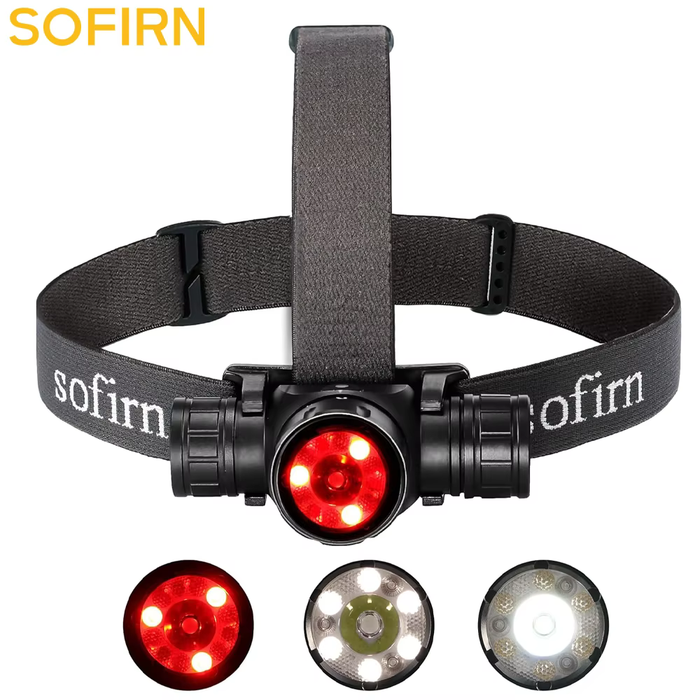 Sofirn HS21 SFT40 LED 2000lm lampe frontale rouge 18650 USB C