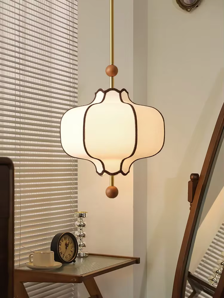 Lampe LED suspendue en tissu Vintage, boule de bois, luminaire suspendu rétro, Style japonais, salon, salle à manger, appartement, chambre à coucher