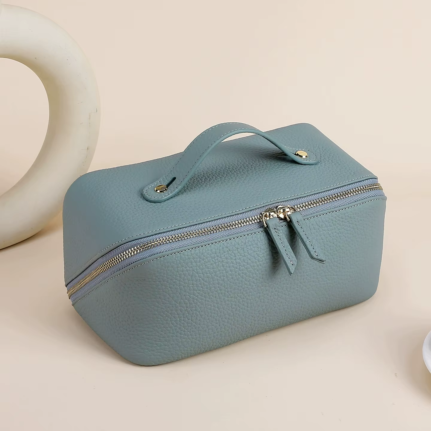Sac à cosmétiques en cuir véritable de grande capacité pour femme ou fille, sac de maquillage en cuir de vache véritable