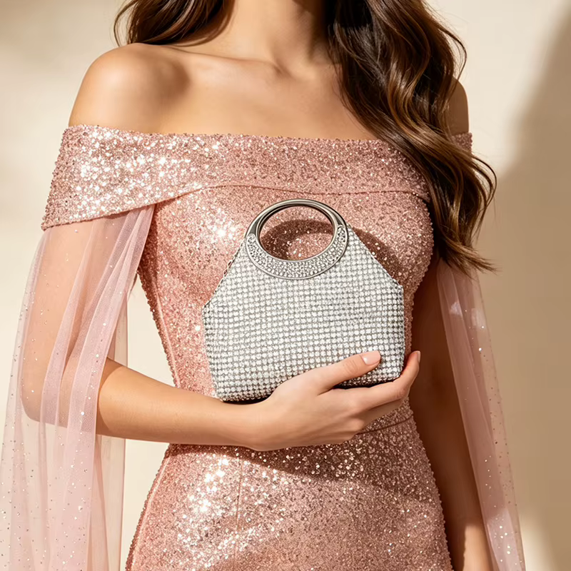 Sac de soirée en argent avec diamants, sac à main incrusté de diamants, sac de banquet pour femme