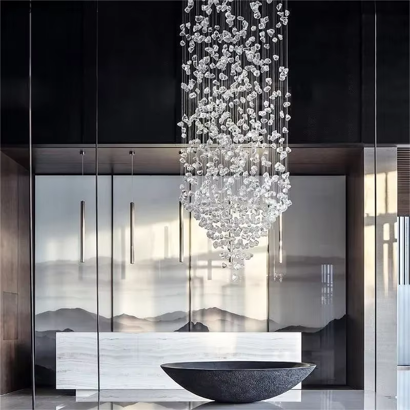 Lustre LED en pierre de cristal