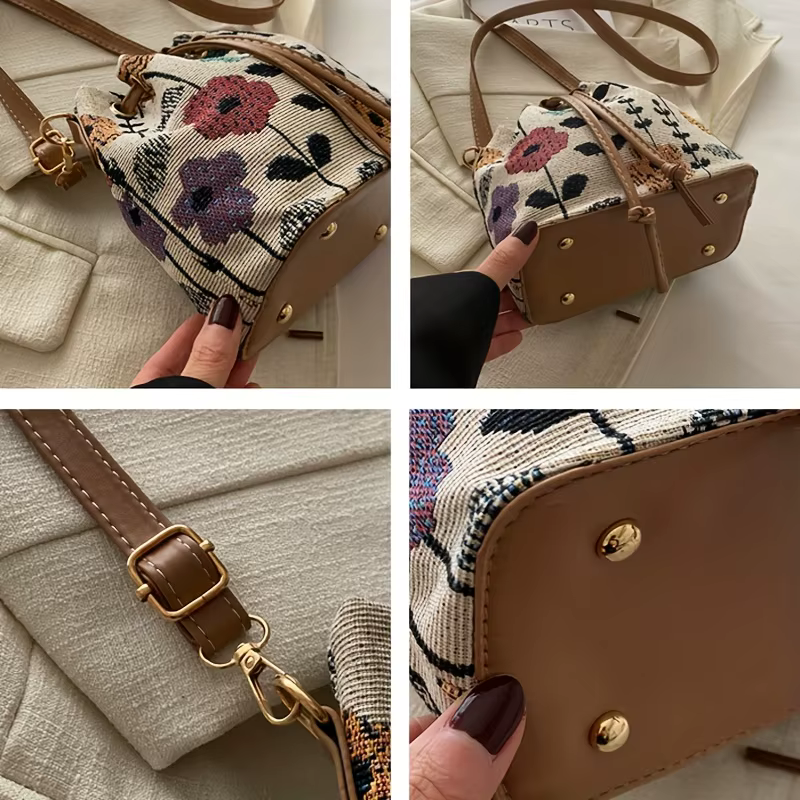 Sac seau à motif floral papillon, style bohème, tendance et polyvalent, adapté aux déplacements quotidiens et aux rassemblements, 1 pièce