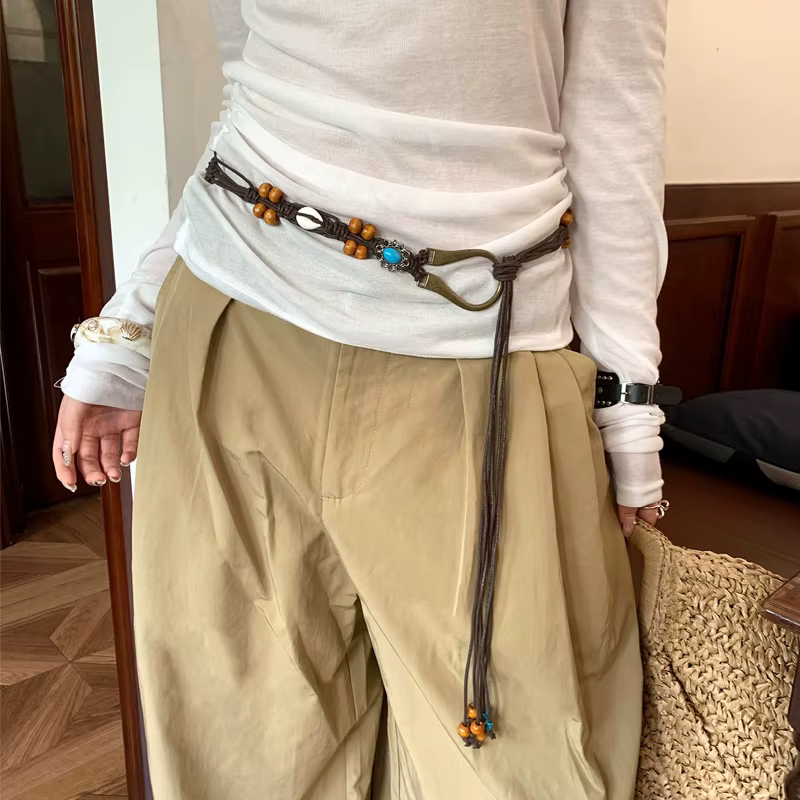 Ceinture de taille en perles de fleurs de Style bohémien pour femmes, jupe polyvalente haut de gamme et chaîne de taille en jean pour accessoire de ceinture d'été