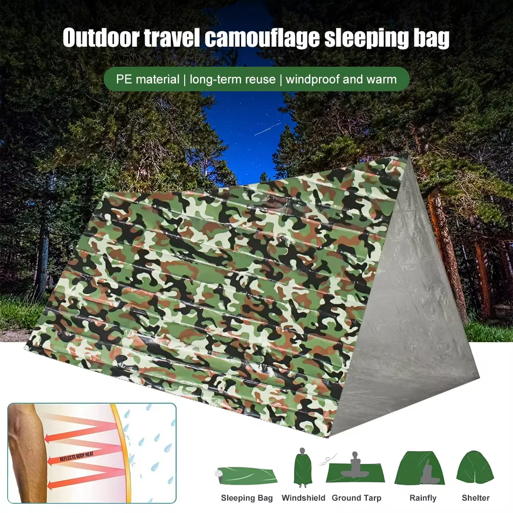 CamSolomon-Sac de couchage d'urgence PE, étanche, portable, survie, camping en plein air, randonnée, aventure, 120x200cm