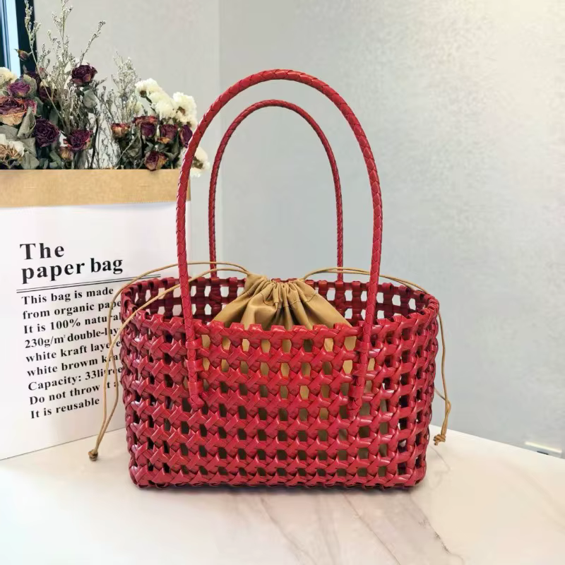 Sac cabas de plage en plastique tressé grande capacité pour femme, style bohème, sac à main en PVC pour l'été avec sac intérieur