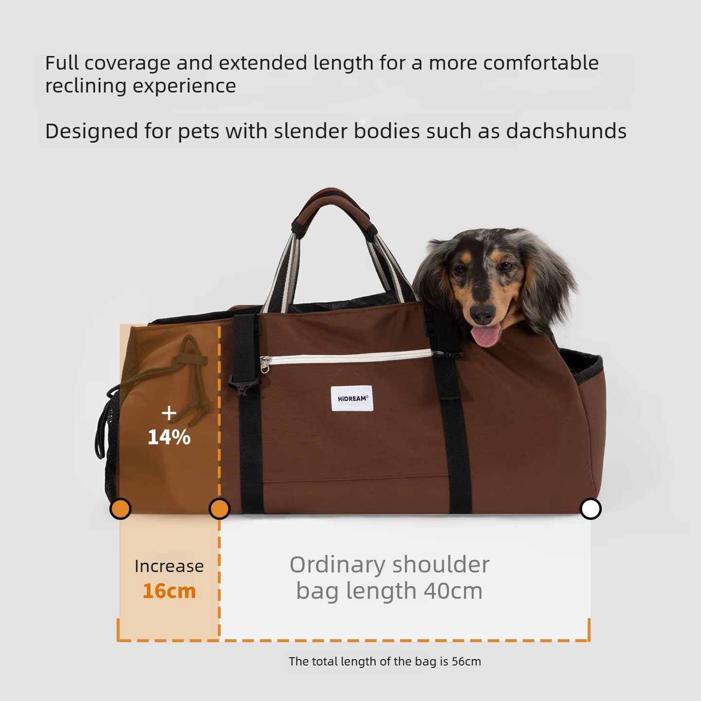Sac à dos de transport pour chien Teckel extra long 56 cm, avec coussin lombaire et de tête, entrée basse en U, ouverture arrière, poids équilibré, imperméable