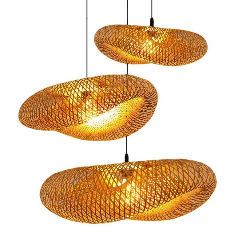 Fait à la main Vintage bambou tissage pendentif LED lumière maison suspendu lustre éclairage salon cuisine rotin tissé lampe
