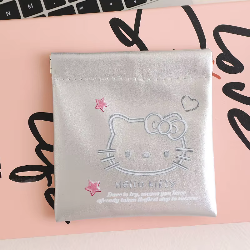 Pochette Hello Kitty en PU à fermeture automatique, sac de rangement portable et étanche pour rouge à lèvres, écouteurs, câbles de données et accessoires de voyage