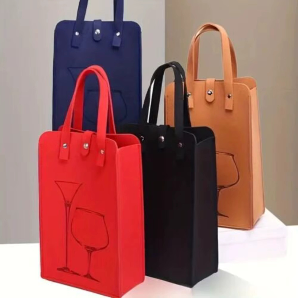 Sac à vin rouge en feutre portable
