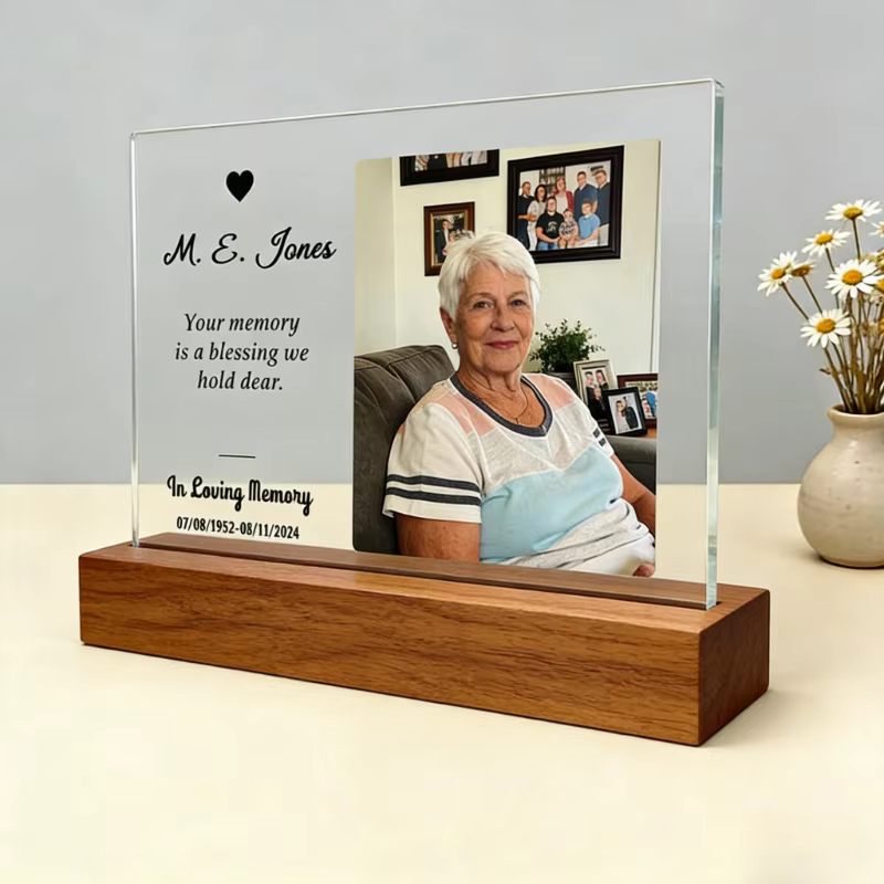 Lampe en acrylique personnalisée avec portrait photo, veilleuse personnalisée, base en bois transparente, lampe à photo, cadeau attentionné, cadeau pour la fête des enseignants