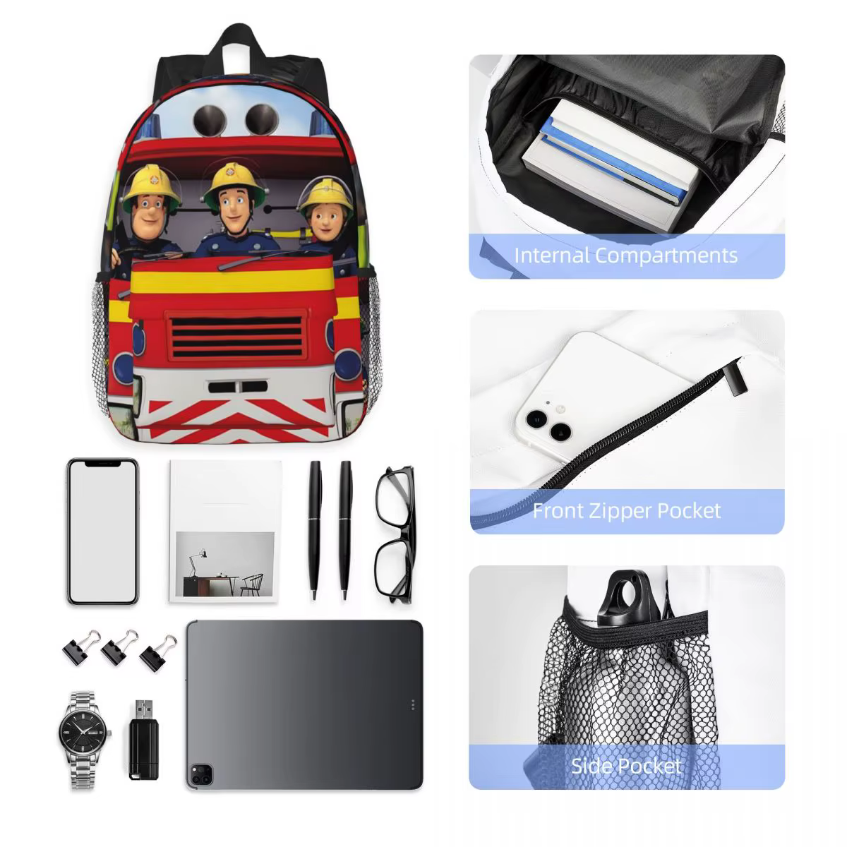 F-Fireman-S s-sam-s dessin animé f-firefighter-s sac à dos offre spéciale sac à dos garçons filles BookBag sacs à bandoulière pour hommes femmes sac d'école