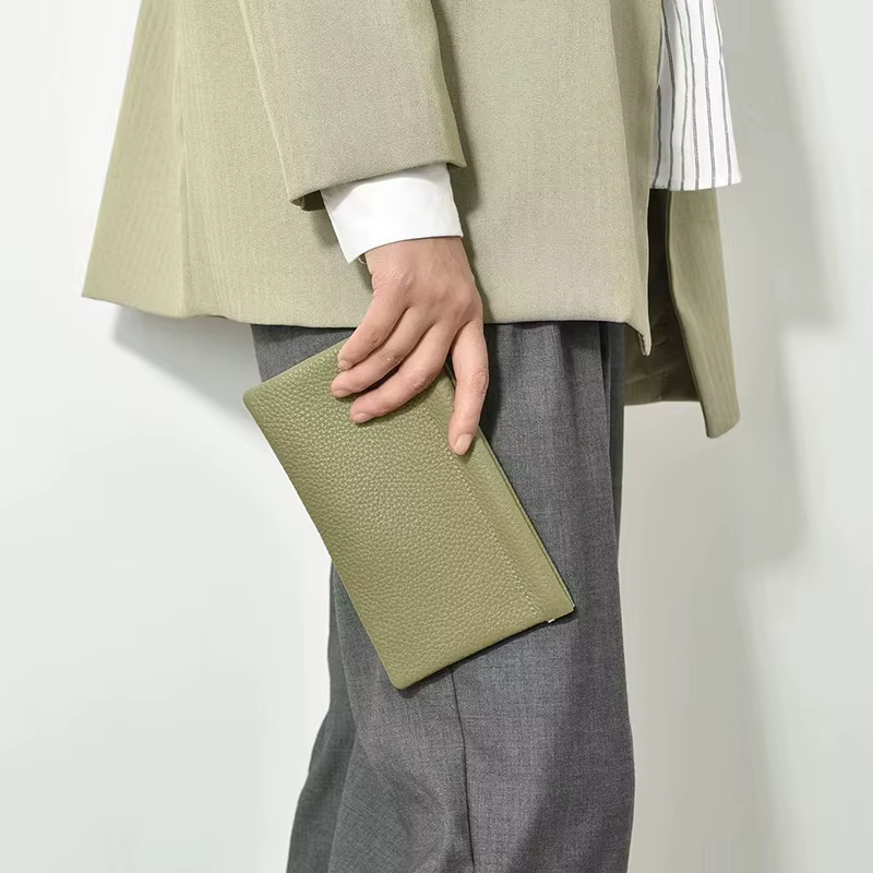 Pochette Homme en Cuir Véritable Personnalisable avec Lettres, Portefeuille Organisateur Multifonctionnel, Sac à Main Femme, Sac Téléphone Grand Format
