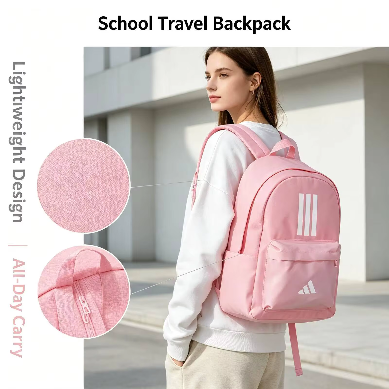 Nouveau sac à dos rose Adidas pour femmes, sac à dos décontracté avec logo minimaliste, léger, pour l'école et les voyages, sac à bandoulière Is7046