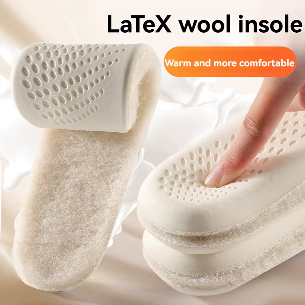 Semelles intérieures en laine véritable pour chaussures d'hiver homme femme semelle en Latex à haute élasticité