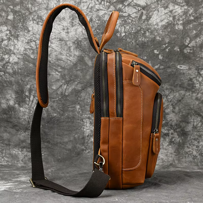 Luufan-Sac de poitrine en cuir véritable pour homme