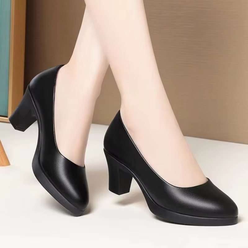 Chaussures de travail confortables pour femmes, escarpins de bureau à talons épais, bout pointu, talon haut, style minimaliste, chaussures de marche pour trajets quotidiens, grandes tailles
