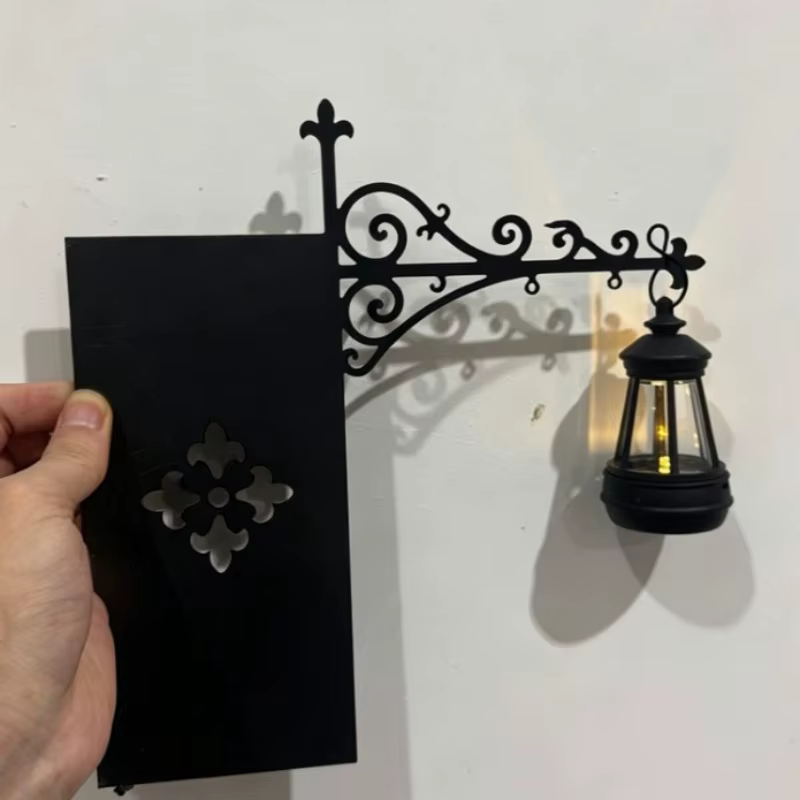 Lanterne murale rétro suspendue, décoration murale, lampe de nuit LED en métal noir à fixation par visage, lanterne murale gothique vintage, ornement, lampe de lecture