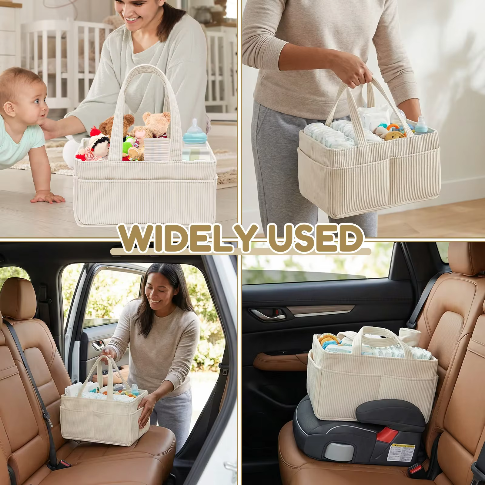 Organisateur de couches pour bébé en velours côtelé, panier de rangement pour couches avec poignée, pliable, multi-poches, organisateur de couches pour nouveau-né
