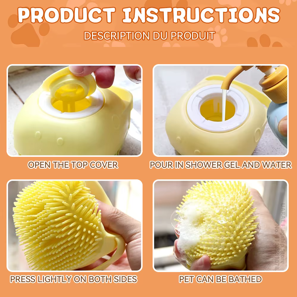 Brosse de bain en silicone souple pour animaux de compagnie