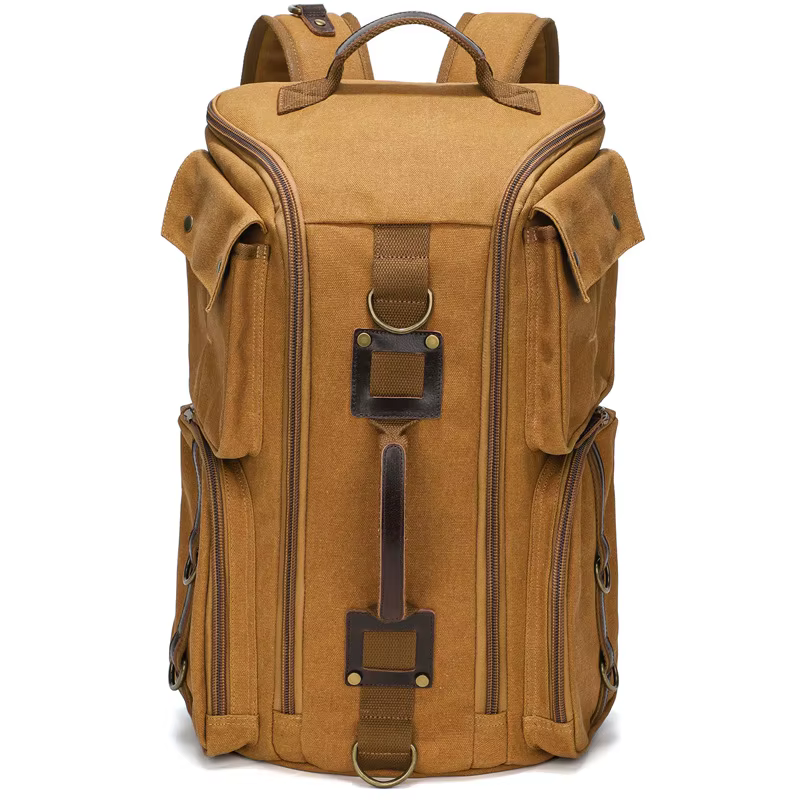 Sac à dos en cuir vintage pour homme et femme, sac à dos en toile cirée, sac à dos de voyage à main, ordinateur portable 16 pouces