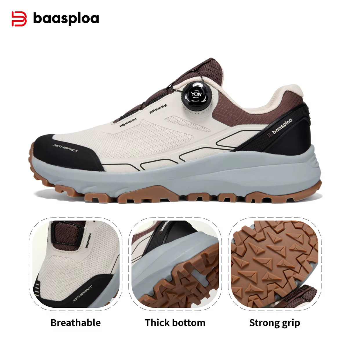 Baasploa randonnée baskets nouveau bouton rotatif haute qualité chaussures de plein air mâle en cuir de luxe concepteur