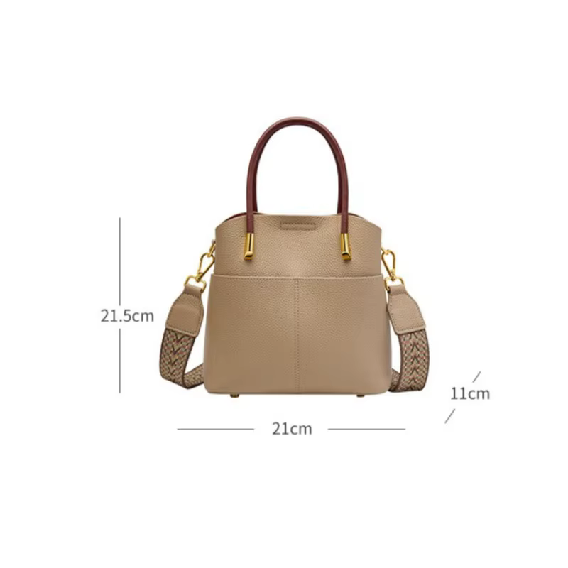 Sac seau en cuir véritable pour femme avec poignée supérieure et bandoulière amovible, sans logo, minimaliste, luxe discret