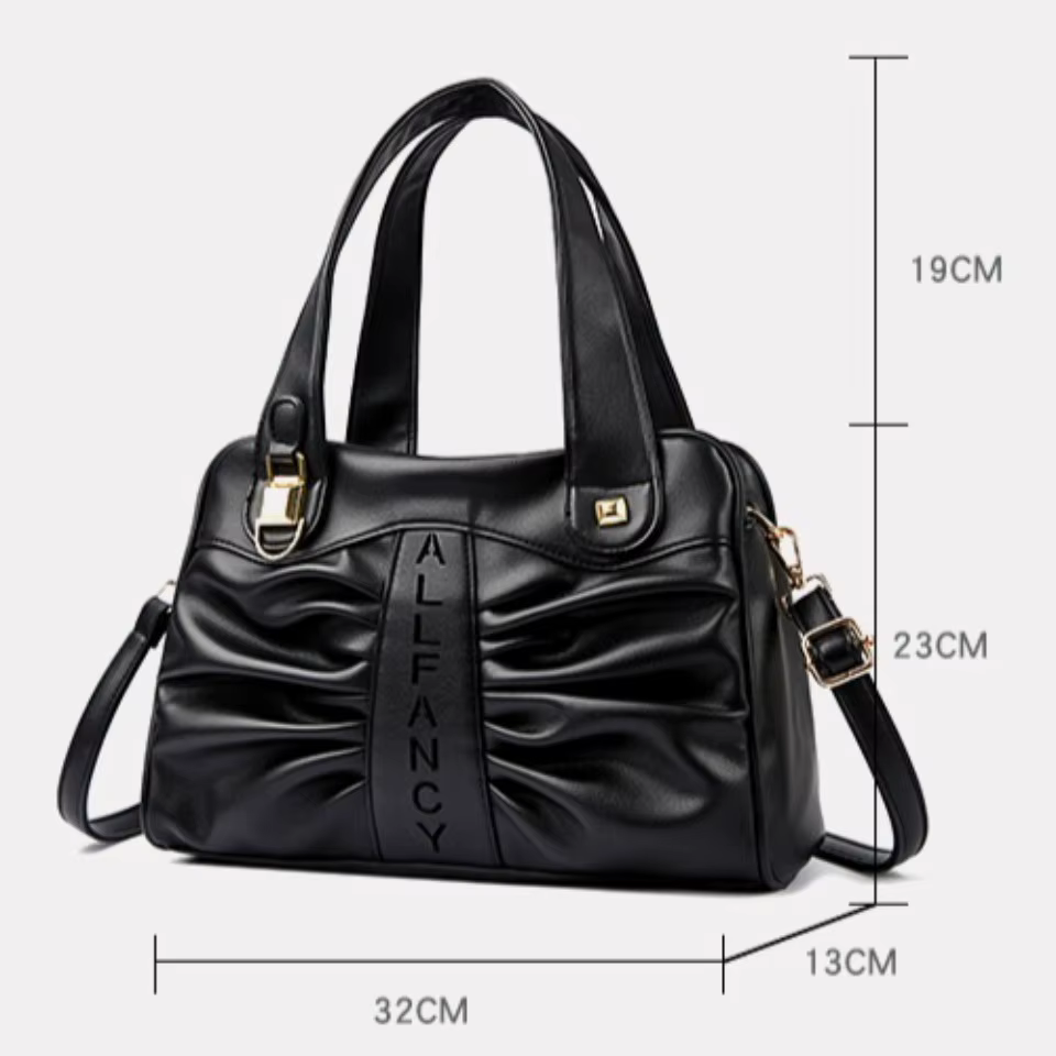 Sac à main en cuir végétalien de qualité supérieure, robuste et résistant à l'usure, avec design plissé, poignée supérieure, sac à bandoulière pour les trajets quotidiens
