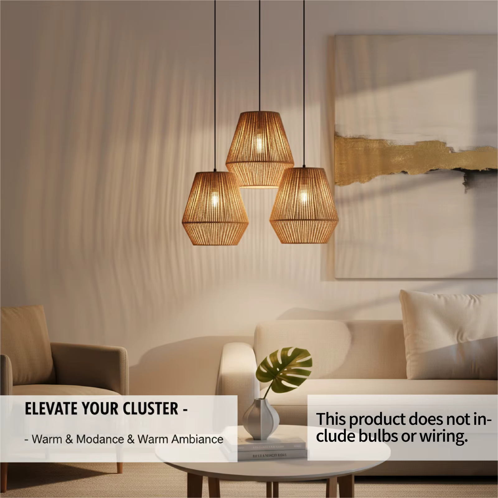 Abat-jour suspendu en rotin tressé bohème - Housse de lampe en macramé artisanale pour salon douillet