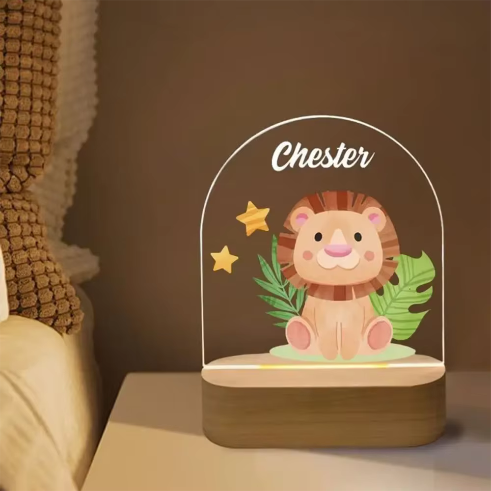 Veilleuse personnalisée pour naissance de bébé, nom personnalisé, Animal avec Usb, lampe à Base en bois pour chambre à coucher, Table, accessoires de décoration arc-en-ciel, cadeau
