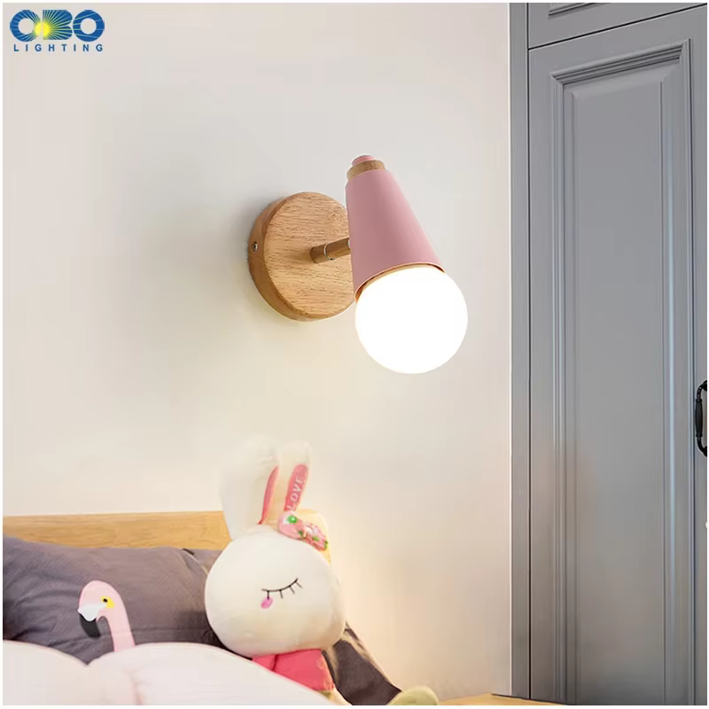 Moderne Macaron applique fer bois miroir lumière chevet chambre éclairage intérieur E27 ampoule rétro mur LED lumière nordique