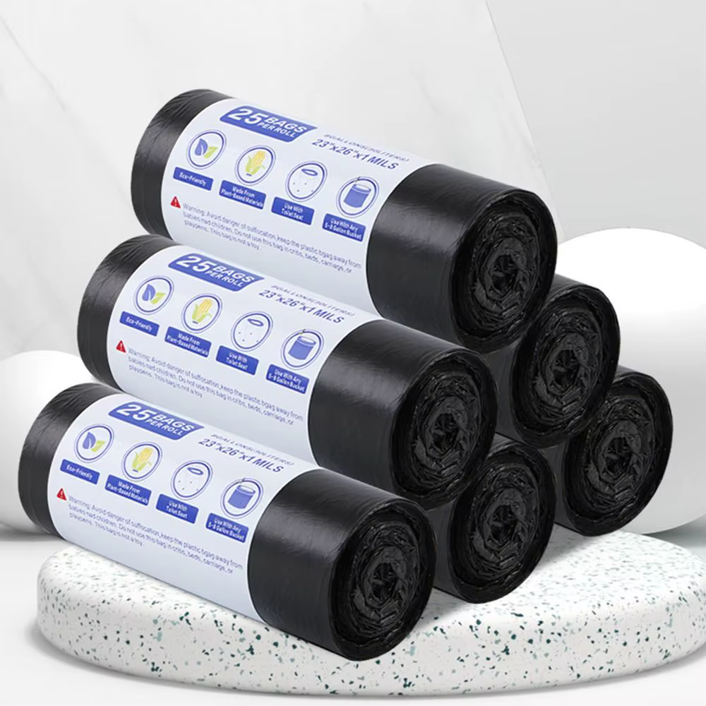 30 sacs/rouleau – Sacs poubelles jetables pour poubelles, petits, moyens, grands – Sacs à déchets noirs en plastique pour salle de bain et cuisine