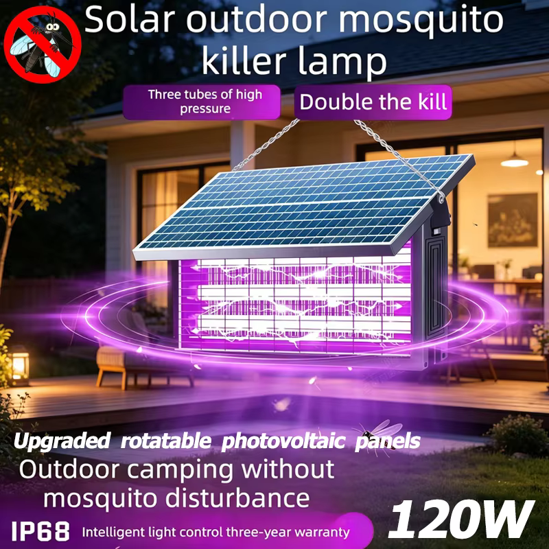 Lampe Solaire Professionnelle Anti-Moustiques d'Extérieur Haute Puissance Étanche Piège à Mouches pour Ferme Jardin Verger Patio Tue-Insectes