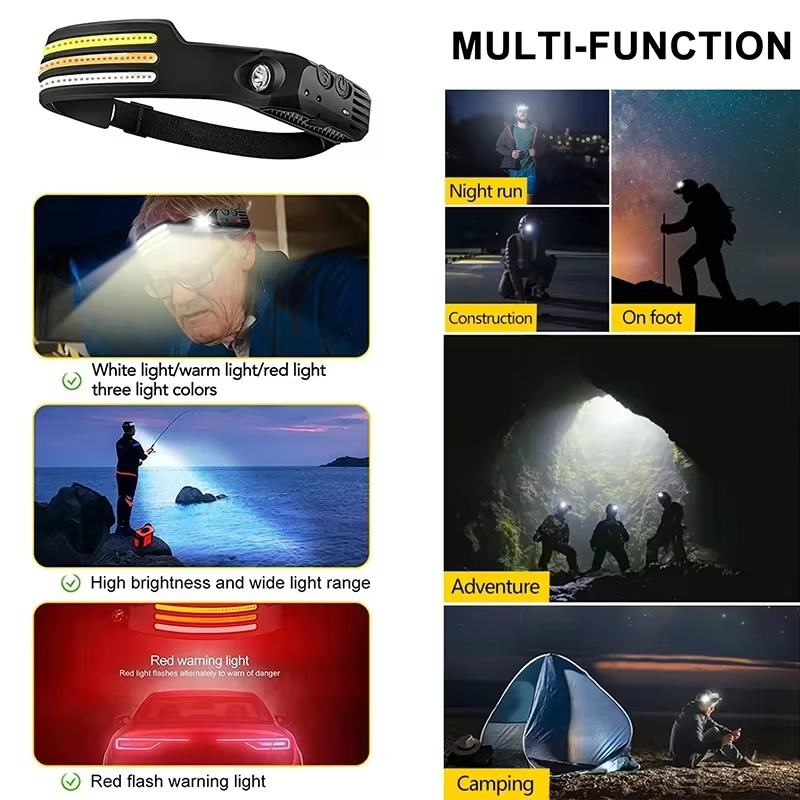 LED COB lampe frontale à Induction batterie intégrée capteur tête