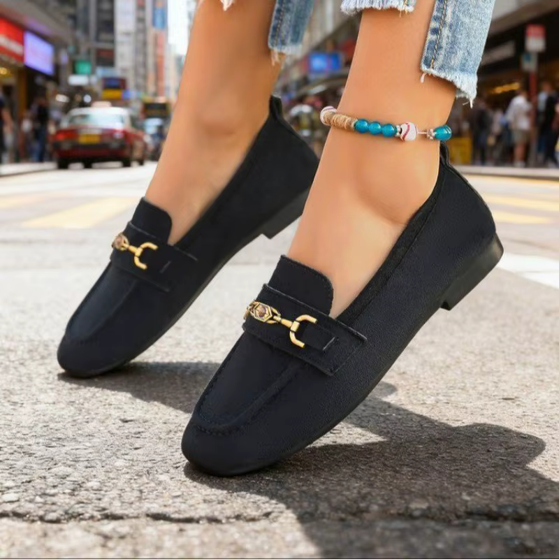 Chaussures plates pour femmes à bout rond, avec décorations métalliques, à enfiler, semelle souple, confortables, décontractées, pour la marche en extérieur – Collection 2026, Vente Flash