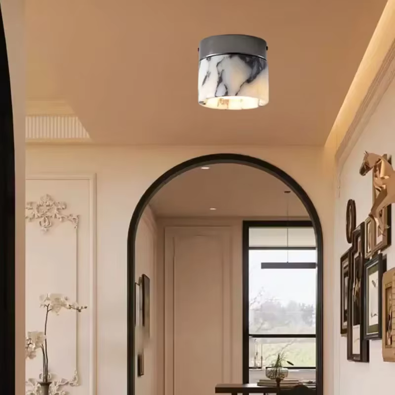 Lampe nordique cylindre de marbre pierre naturelle LED plafonnier petit applique chambre décor à la maison salon allée luminaires en métal