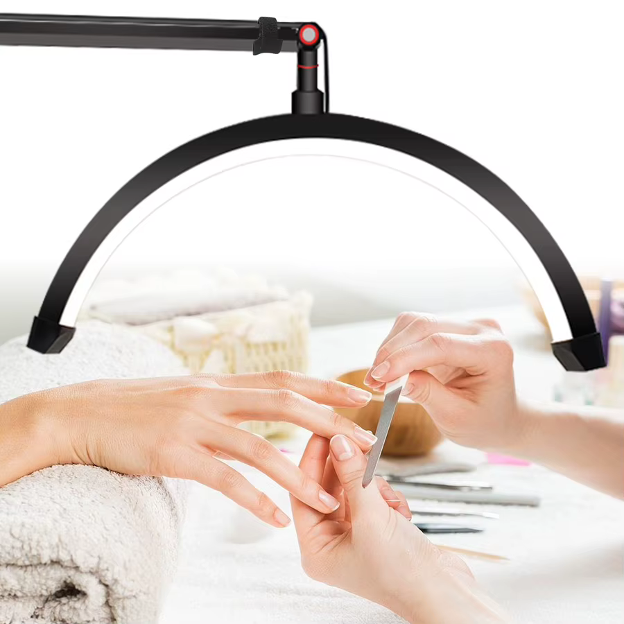 Lampe LED demi-lune 180 LED pour extensions de cils, tatoueurs et esthéticiennes, avec support de téléphone pour soins de beauté et sourcils