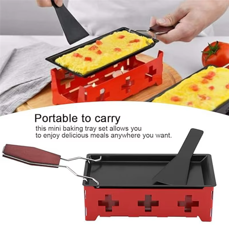 -MEOF Raclette, ensemble de poêle à fromage, plateau de cuisson au fromage antiadhésif Portable, outils de cuisson de cuisine domestique avec spatule