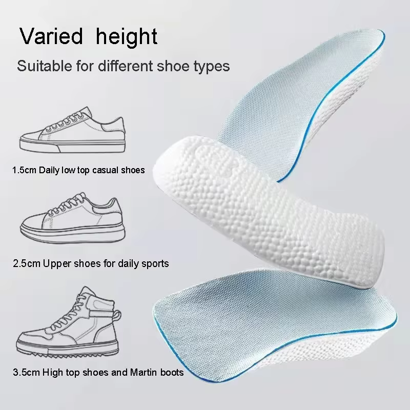 Nouvelles semelles intérieures rehaussantes semi-invisibles pour chaussures, inserts de talon, coussinets de sport, augmentation de la hauteur en mousse à mémoire de forme EVA, rehausseurs de talon 1,