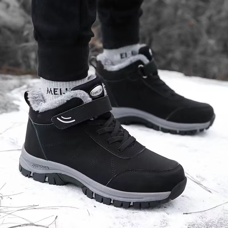 Bottes de neige épaisses doublées polaire pour hommes, chaussures d'hiver antidérapantes à semelle souple pour la montagne, chaussures en coton style papa, rétro artistique