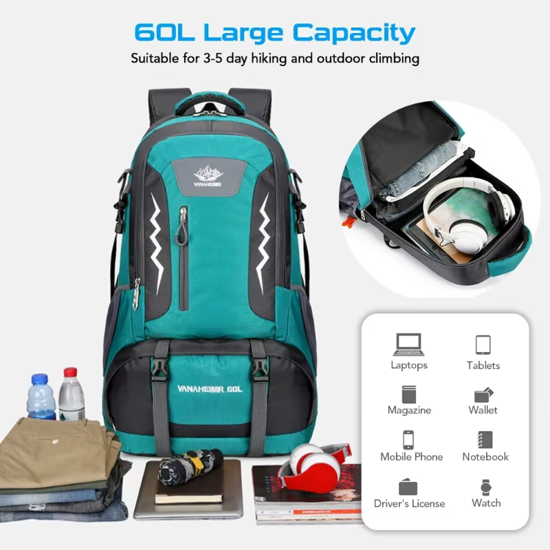 Sac à dos de randonnée 60L, résistant à l'eau, pour hommes et femmes, pour le camping, les sports de plein air, les voyages et l'alpinisme