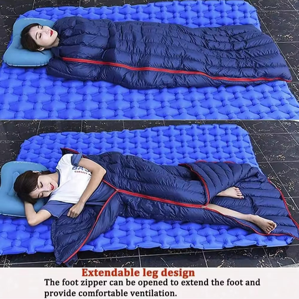 Sacs de couchage en duvet d'oie, sac de couchage ultra chaud de style enveloppe pour adultes en duvet d'oie blanc, équipement de camping portable épais résistant au froid pour l'extérieur