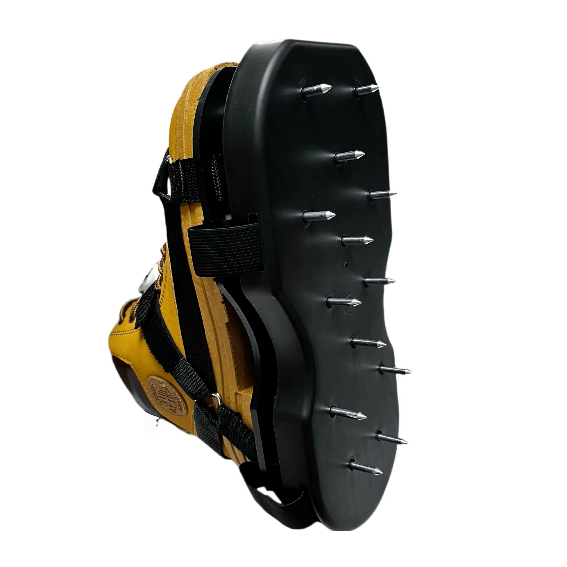 1 paire de chaussures aérateur de pelouse noires, chaussures de jardin à pointes, aération du sol réglable pour hommes et femmes, auto-nivelant, semelle époxy, soins de cour