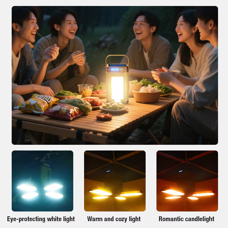 Lampe de camping multifonctionnelle avec double mode de charge solaire de type C conception de source de lumière extensible pour plusieurs scénarios extérieurs
