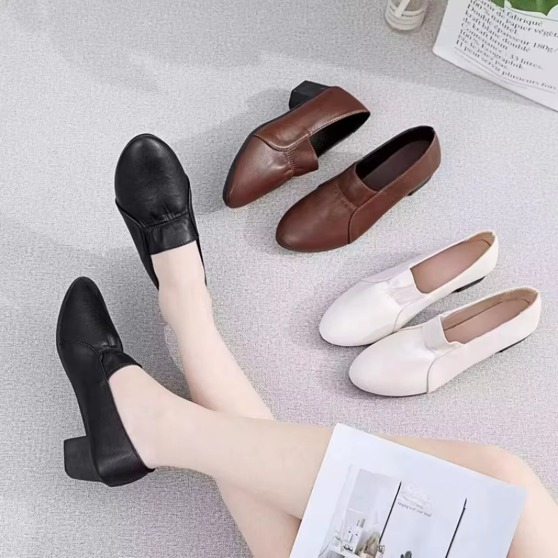 Chaussures de marche confortables pour femmes, escarpins à talon bloc moyen, mocassins à enfiler en cuir PU, talons carrés vintage, chaussures habillées de bureau pour femmes